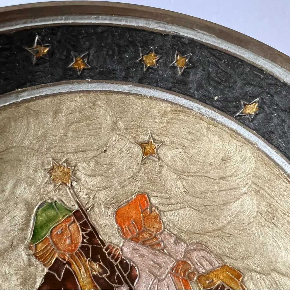 VTG Made in India Enameled Brass Bowl Fruit Bowl Decor Celestial Boho 9.25